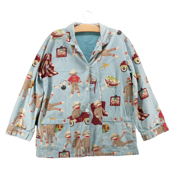 Nick & Nora Sleepwear Women's Sock Monkey Fleece Pajama Top Multi Large - Picture 1 of 12